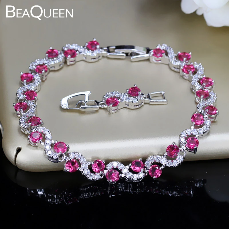 BeaQueen новинка модный Круглый розово красный циркониевый с микрозакрепкой