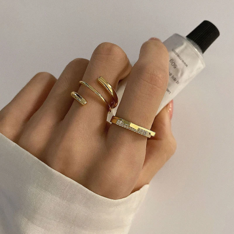 

Aesthetic Zircon Ring For Women Geometric Multilayer Adjustable Ring Fashion Luxury Unique Design Jewelry Accessories Gift Femme