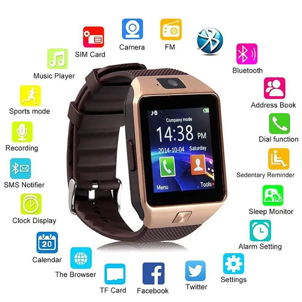 Bluetooth Смарт-часы GSM камера новая tf-карта телефон наручные часы для Android режим сна #