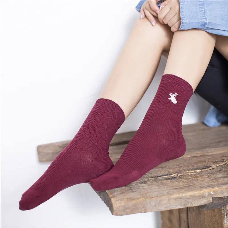 Осенне-зимние женские носки из чесаного хлопка с вышивкой милого мультяшного