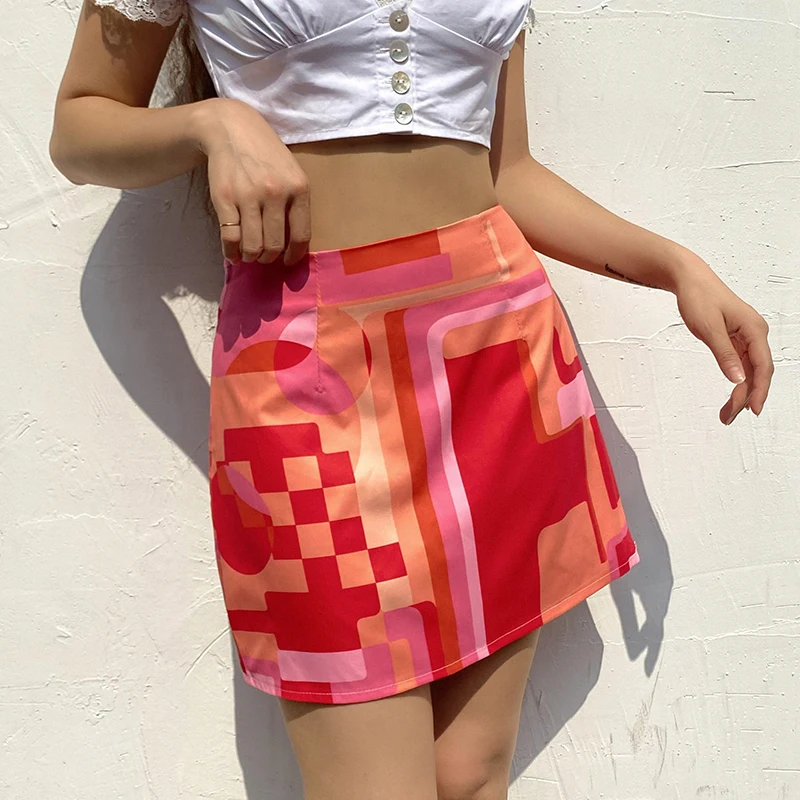 

Summer Fashion Women Print Skirt 2000s High Waist Mini Skirts Student Pleat Skirts Cute Sweet Girls A Line Mini Skirt Streetwear