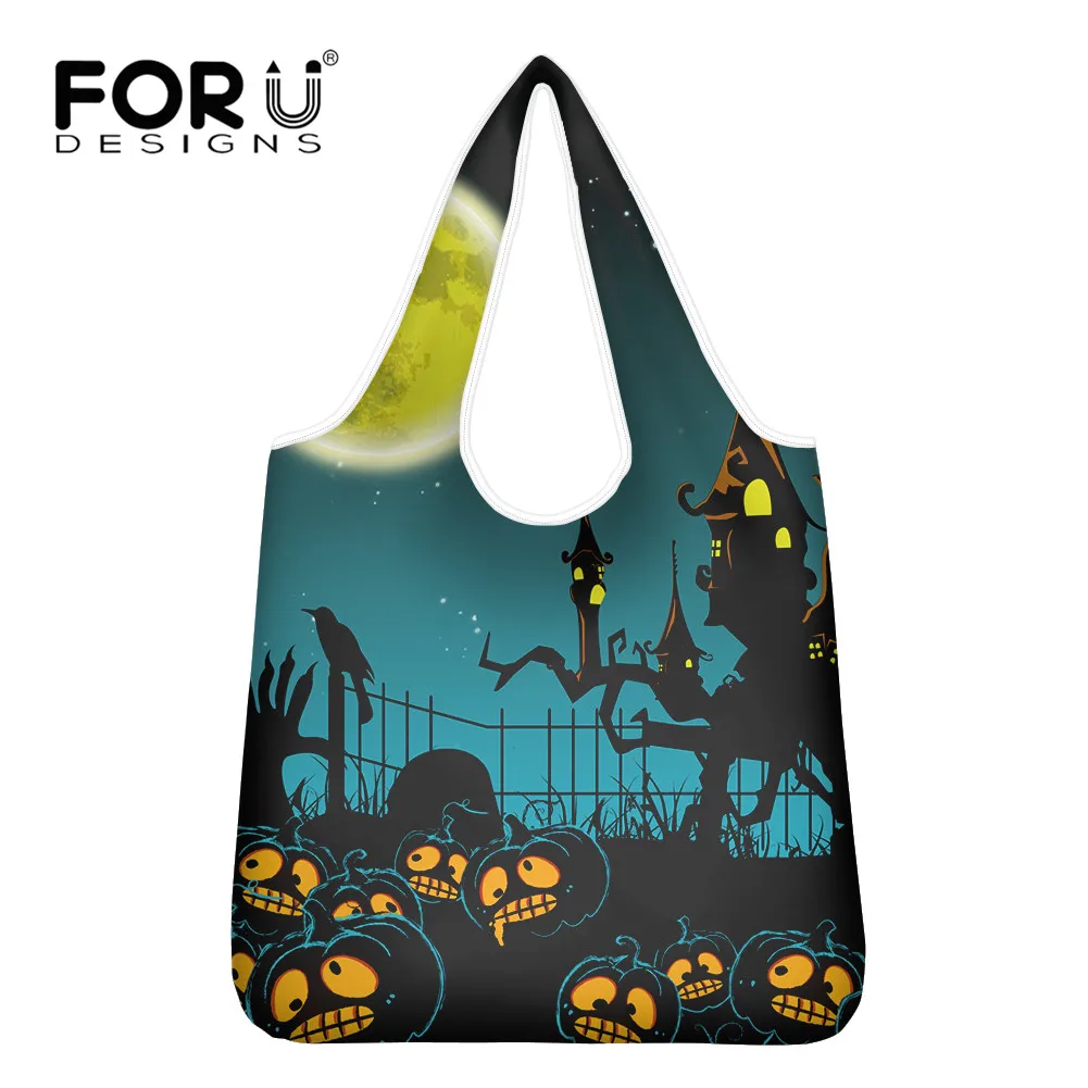 

FORUDESIGNS Cartoon Halloween Pumpkin Print Shopping Bags for Women Female Tote Bag Ladies Shoulder Bag Eco-friendly Handbags