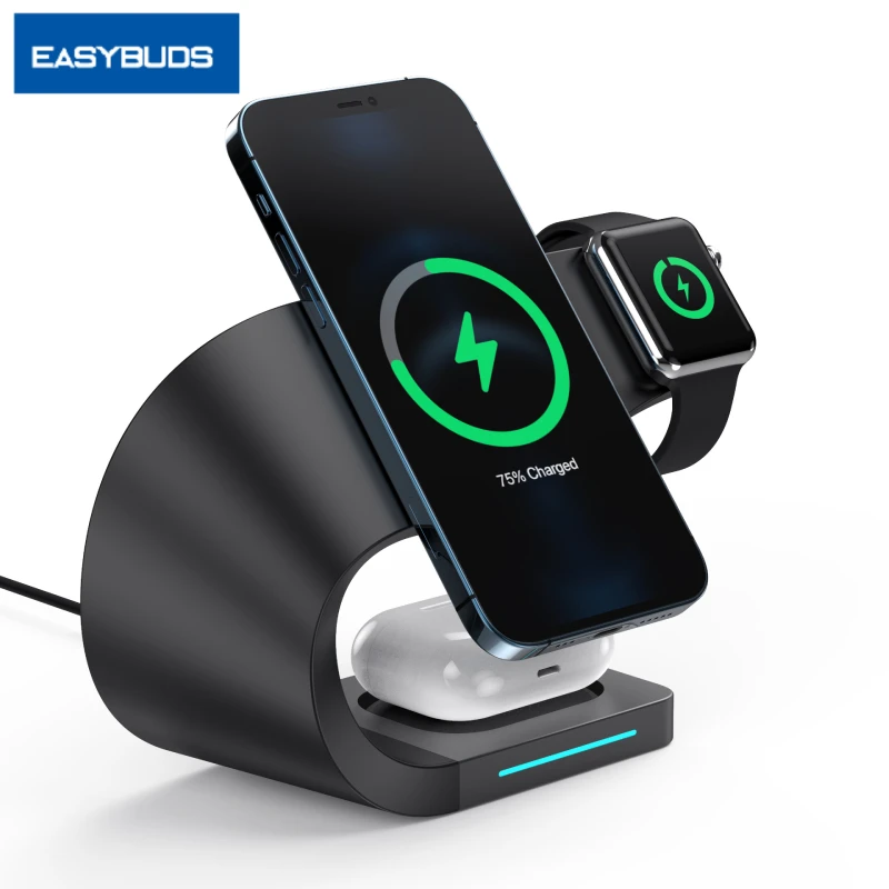 

EASYBUDS 15W QI Wireless Charger Stand Holder 4 In 1 For Iphone 12 11 Fast Charging Induction Dock Station For IWatch Airpods