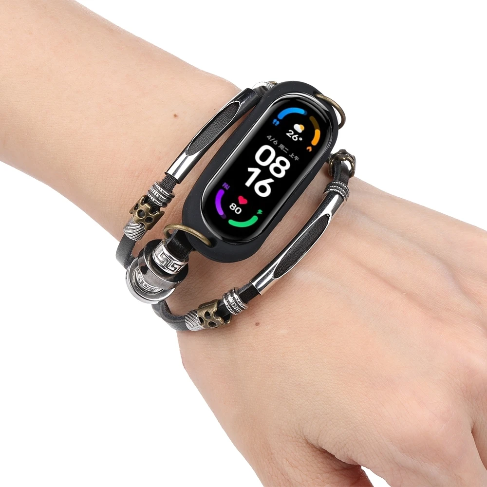 Сменный ремешок для умных часов Xiaomi Mi Band 6 5 4 3 кожаный металлический | Электроника