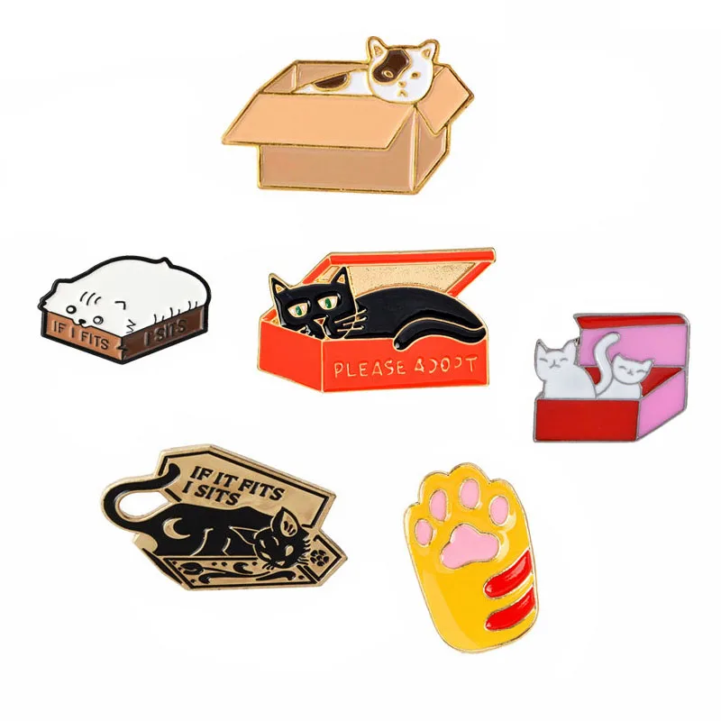 Коллекция булавок для кошек с принтом в виде лап кошки коробке броши значки