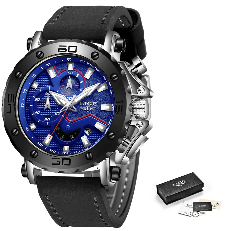

2020 New Fashion Mens Watches LIGE Top Brand Luxury High-Quality Leather Men Watch Men Large Dial Date Quartz Clock Reloj Hombre