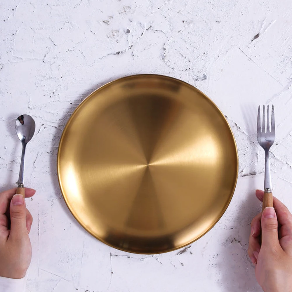 

Dinner Plates European Style Gold Dessert Plate Kitchen Serving Dishes Salad Round Plate Cake Tray Western Steak Round Tray