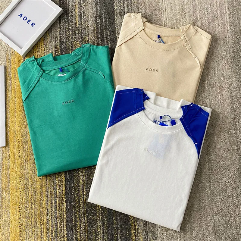 

ADER Сращивание женские и мужские летние топы и футболки, 2021 с неровными краями воротником и коротким рукавом средней длины с рукавом покроя «...