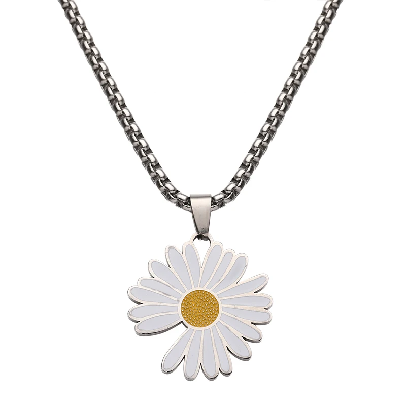 

Punk Hip hop Fashion Stainless Steel Long Necklace Women link Chain Daisy Pendant Necklaces goth Stainless Steel Jewelry 2020