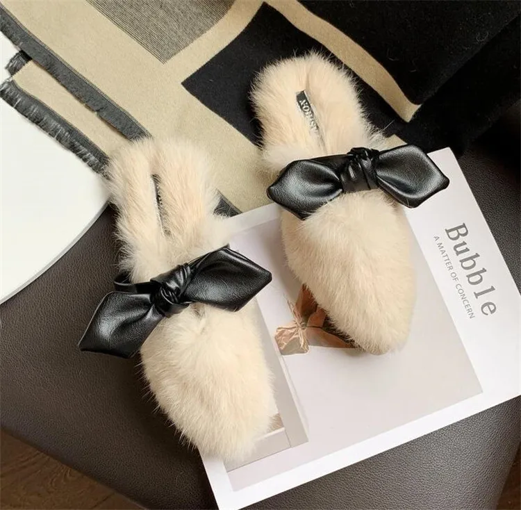 Beige Женские сабо; зимние пушистые тапочки; модная женская обувь на плоской подошве; женские вечерние теплые шлепанцы; женские домашние плюшевые тапочки; Лидер продаж; Размеры 35-39 - Цвет: Beige