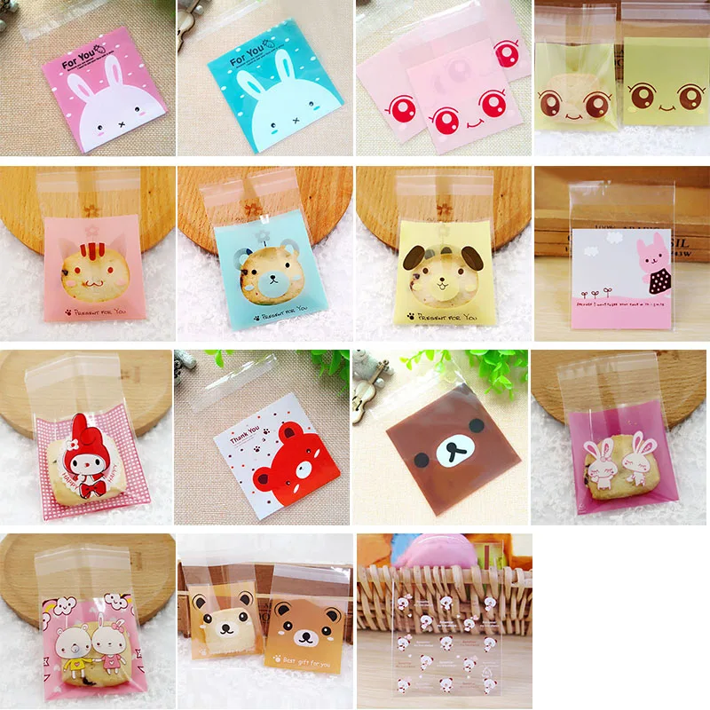 

50pcs Cute Cartoon Animals Self Adhesive Bag Wedding Birthday Party Favors Cookie Gifts Packaging Small Plastic Candy Bags 7*7cm