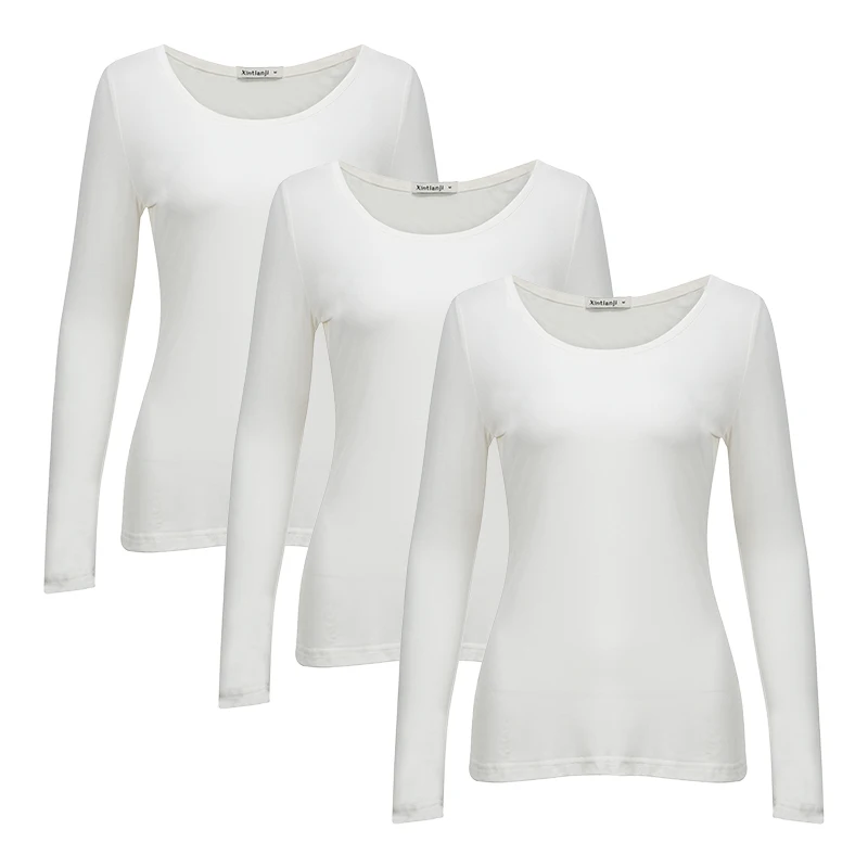3 pcs 2 шт./3 шт. в упаковке, вискоза, спандекс, джемпер, женская блузка с длинным рукавом, эластичная Удобная майка A0305 - Цвет: 3 pcs