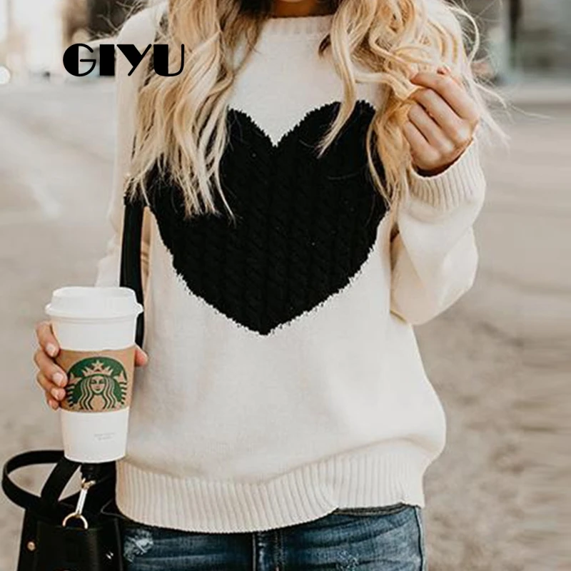 GIYU осенний свитер с круглым вырезом в стиле пэчворк толстовка рисунком сердца и