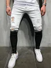 Мужские джинсы, черные, белые облегающие рваные джинсы, Мужские повседневные зауженные джинсы на молнии, мужские брендовые байкерские джинсы в стиле хип-хоп, 2021