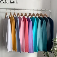 colorfaith new 2021 womens spring autumn t shirts bottoming soild fashionable oversized wild plus size vintage pink tops t04c