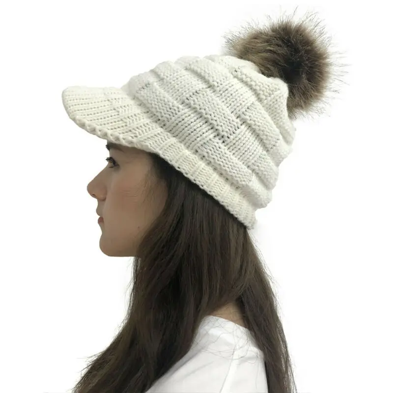 Дамская вязаная шапка с утиным язычком Модный женский теплый вязаный шерстяной