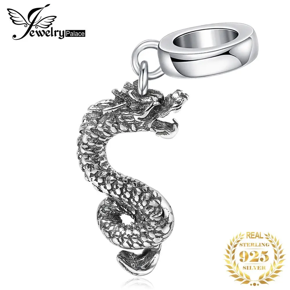 JewelryPalace 925 шарма стерлингового серебра Винтаж Дракон с позолоченным кольцом