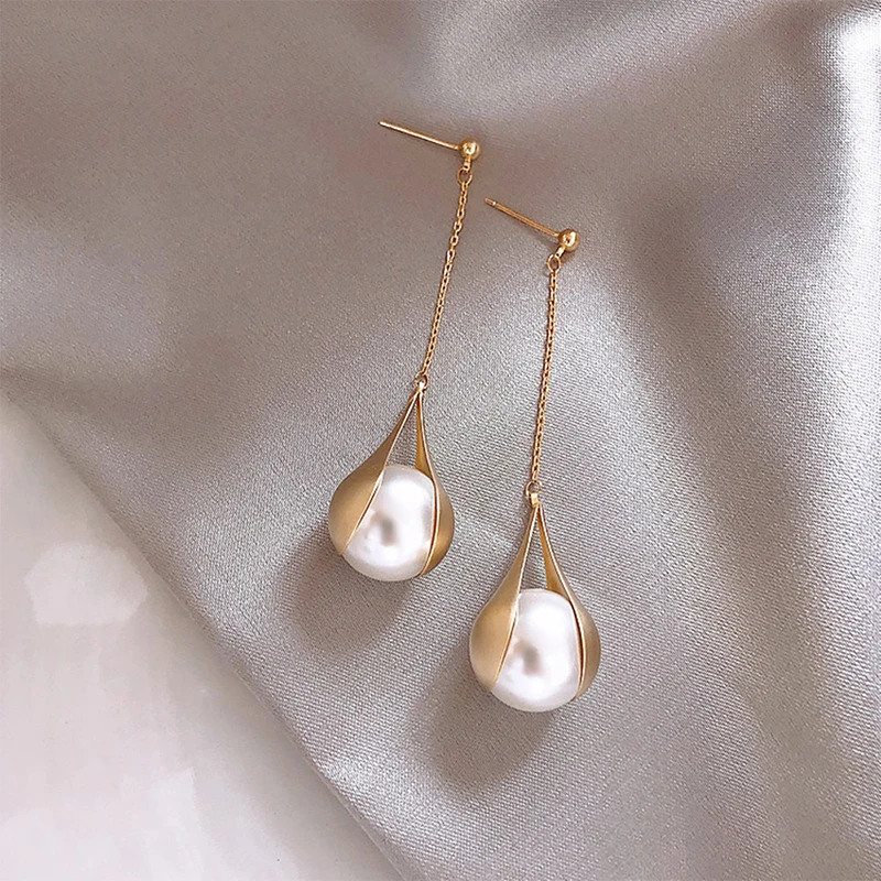 

Geometric Long Tassel Pearl Earrings Water Drop Dangle Earrings Women Fashion Jewelry Accessories Korean Jewelry Earrings