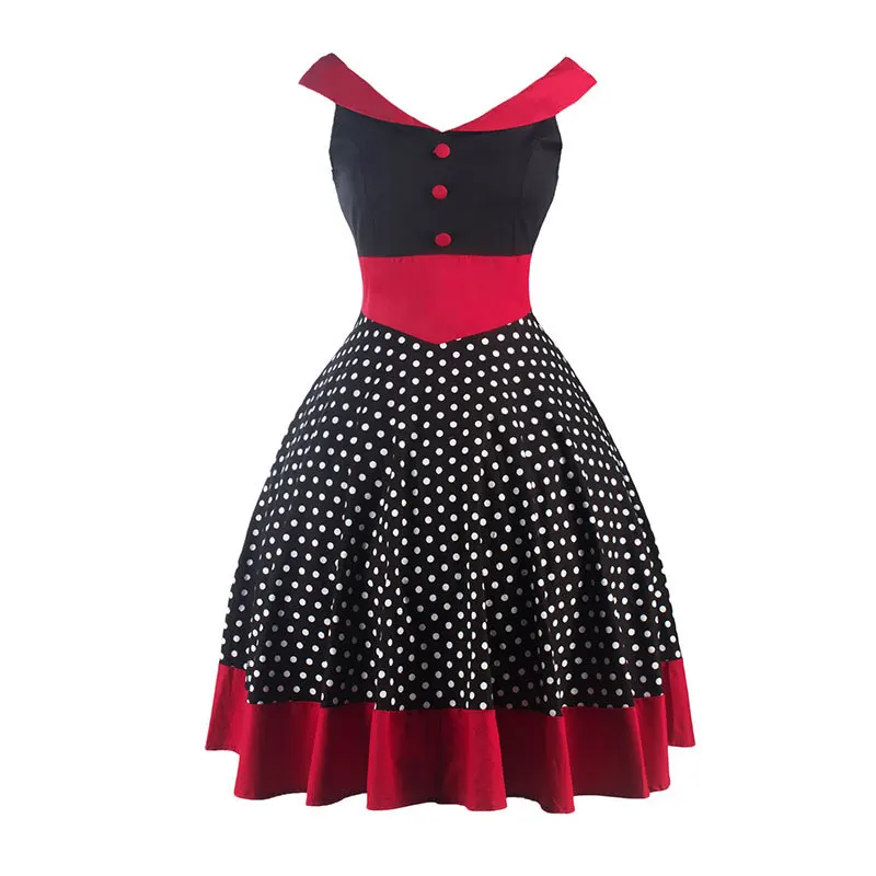 

BacklakeGirls Red V Neck Off Shoulder Short Sleeve Cocktail Dress Polka Dot Patchwork Black Elegant Party Dress A Line Vestidos