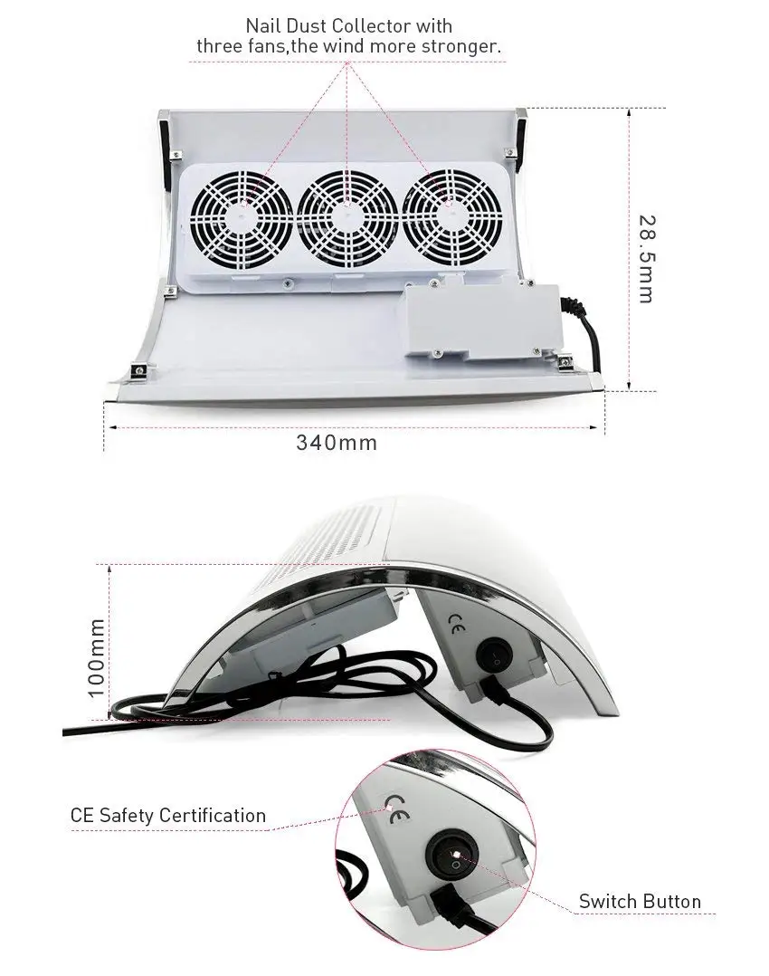 Пылесос для маникюра с 2 мешками сборщик пыли ногтей 3 вентилятора оборудование