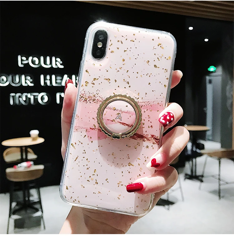 Letter A Stand Блестящие Чехлы под мрамор из золотой фольги для iPhone X XS XR 11 Pro Max 3D Bee Мягкий ТПУ чехол для iPhone 7 8 6S Plus блестящая задняя крышка Fundas - Цвет: Letter A Stand