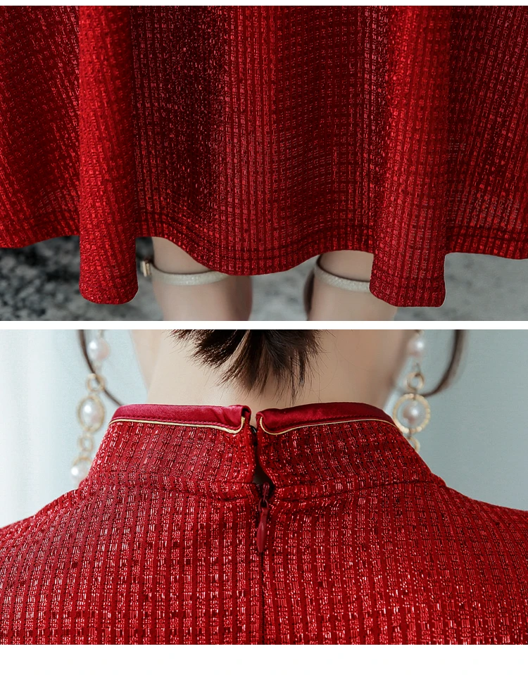 

Luxury Chinese party red Cheongsam prom evening maxi dress