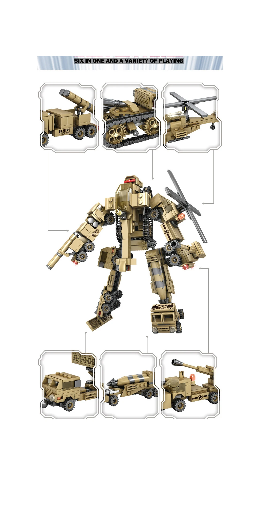 

545PCS+ 6 IN 1 Deformation Robot Model action Figure Toys Multi-creative Transformation Building Blocks Transport Trucks Blocks