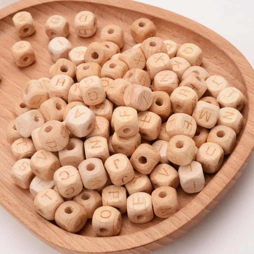 Cuentas de letras de madera de haya para beb&eacute;, mordedor de madera de grado alimenticio para dientes, juguetes de madera sin BPA, 12mm, 100 unids/lote-4