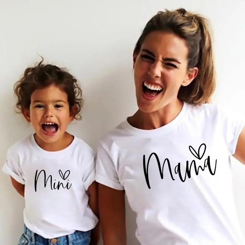 

2021 Mother Daughter Family T-shirt Letter Printed Family Matching Outfits Mommy And Me Tee-shirt Clothes Woman Girl Cotton Tops