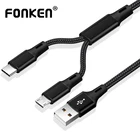 FONKEN 2 в 1 СВЕТОДИОДНЫЙ модуль панели управления usb type C кабели быстрое зарядное устройство планшет телефон зарядный шнур 2в1 нейлоновый Плетеный Android зарядный провод