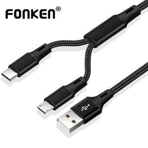 FONKEN 2 в 1 СВЕТОДИОДНЫЙ модуль панели управления usb type C кабели быстрое зарядное устройство планшет телефон зарядный шнур 2в1 нейлоновый Плетеный Android зарядный провод