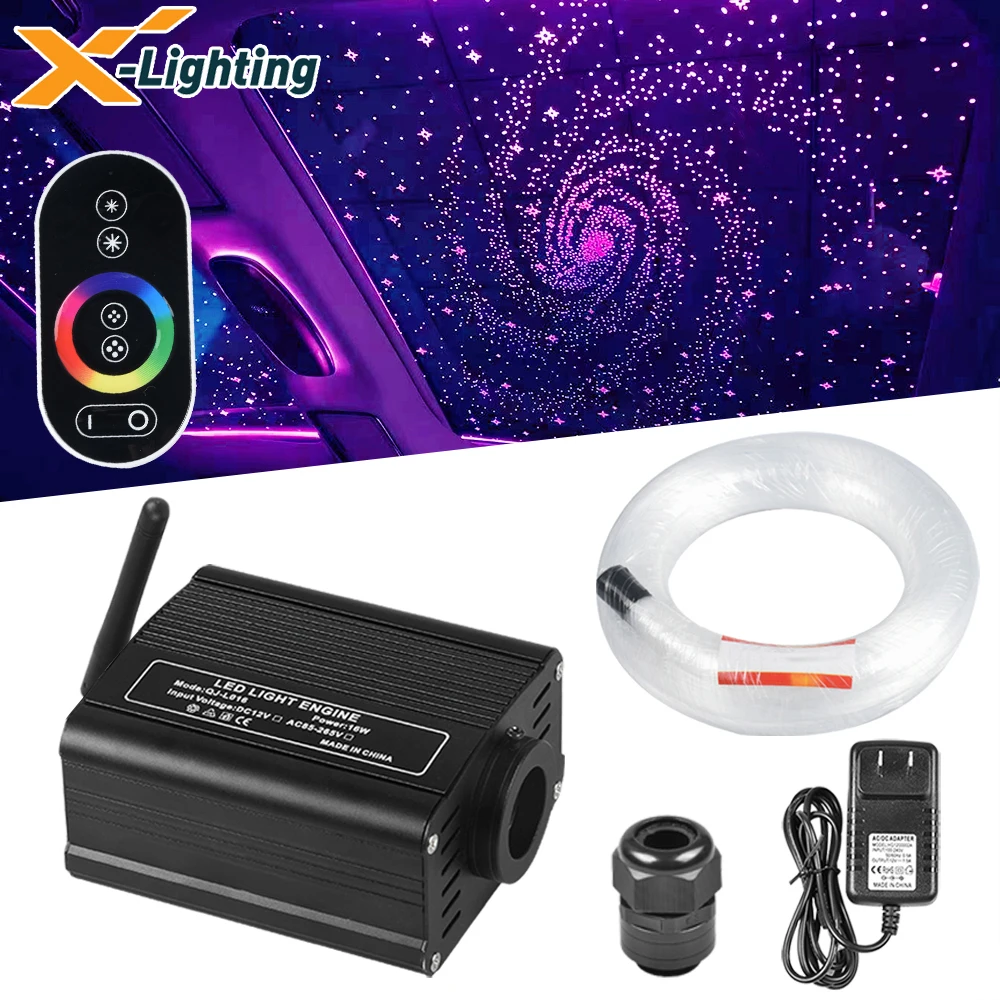 16W RGB LED Fiber Optic Light Engine Driver With Touch RF Remote Controller For Optical Cable Kit