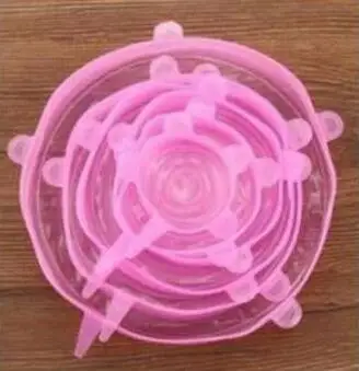 6pcs pink 6 шт желтых силиконовых крышек для приготовления пищи, универсальная всасывающая крышка-миска, растягивающиеся крышки, маленькая Большая сковорода, части для приготовления пищи, крышка для пролива - Цвет: 6pcs pink