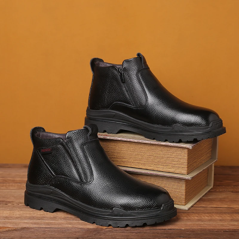 2020 мужские зимние ботинки из натуральной кожи теплые шерстяные ботильоны для