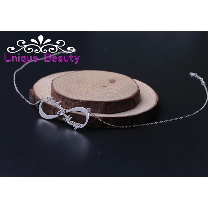 925 цельное серебряное персонализированное ожерелье бесконечности 2 имени на