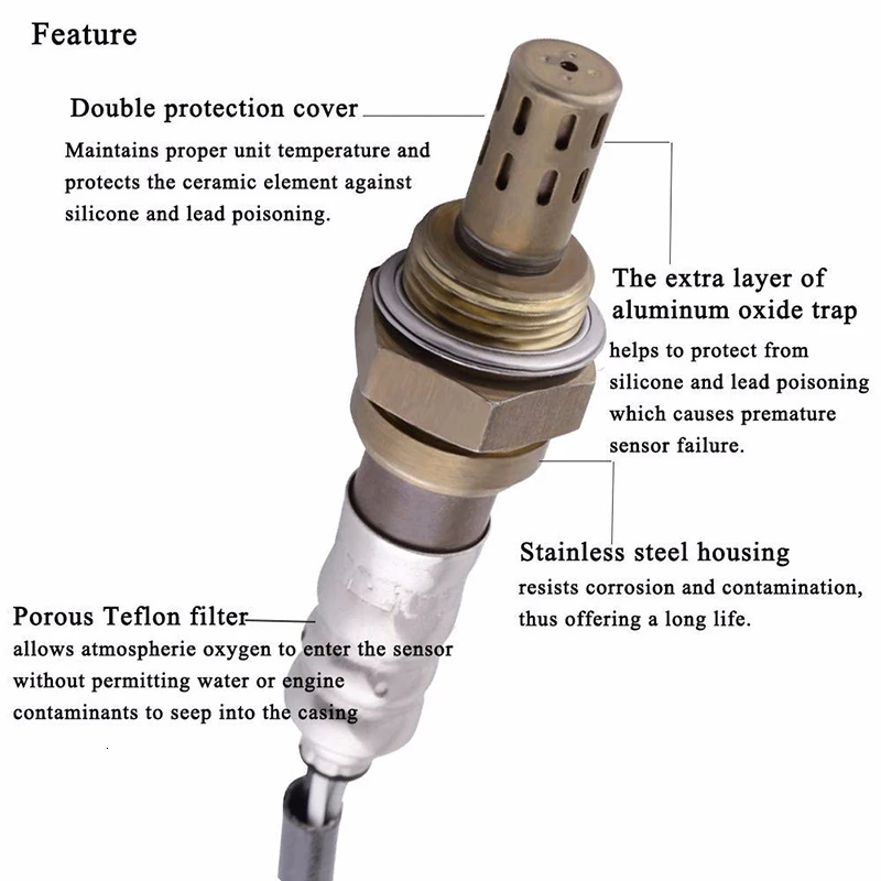 Универсальный автомобильный 4 провода 12 В постоянного тока кислородный датчик с