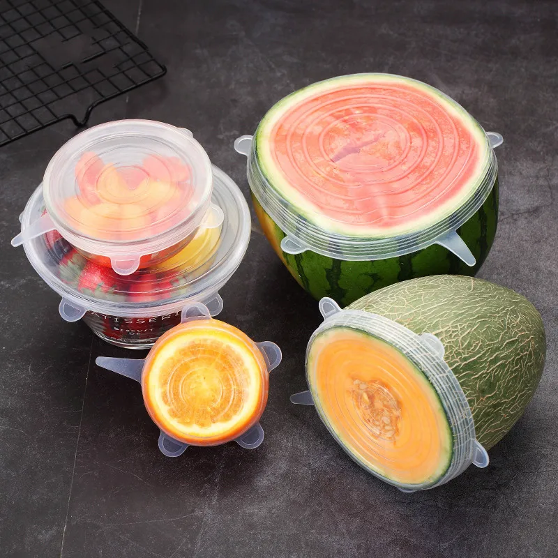 FDA 6 Pcs/ Set Universal Food Silicone Cover Reusable Stretch Lids Caps for Cookware Pot Kitchen Accessories | Дом и сад