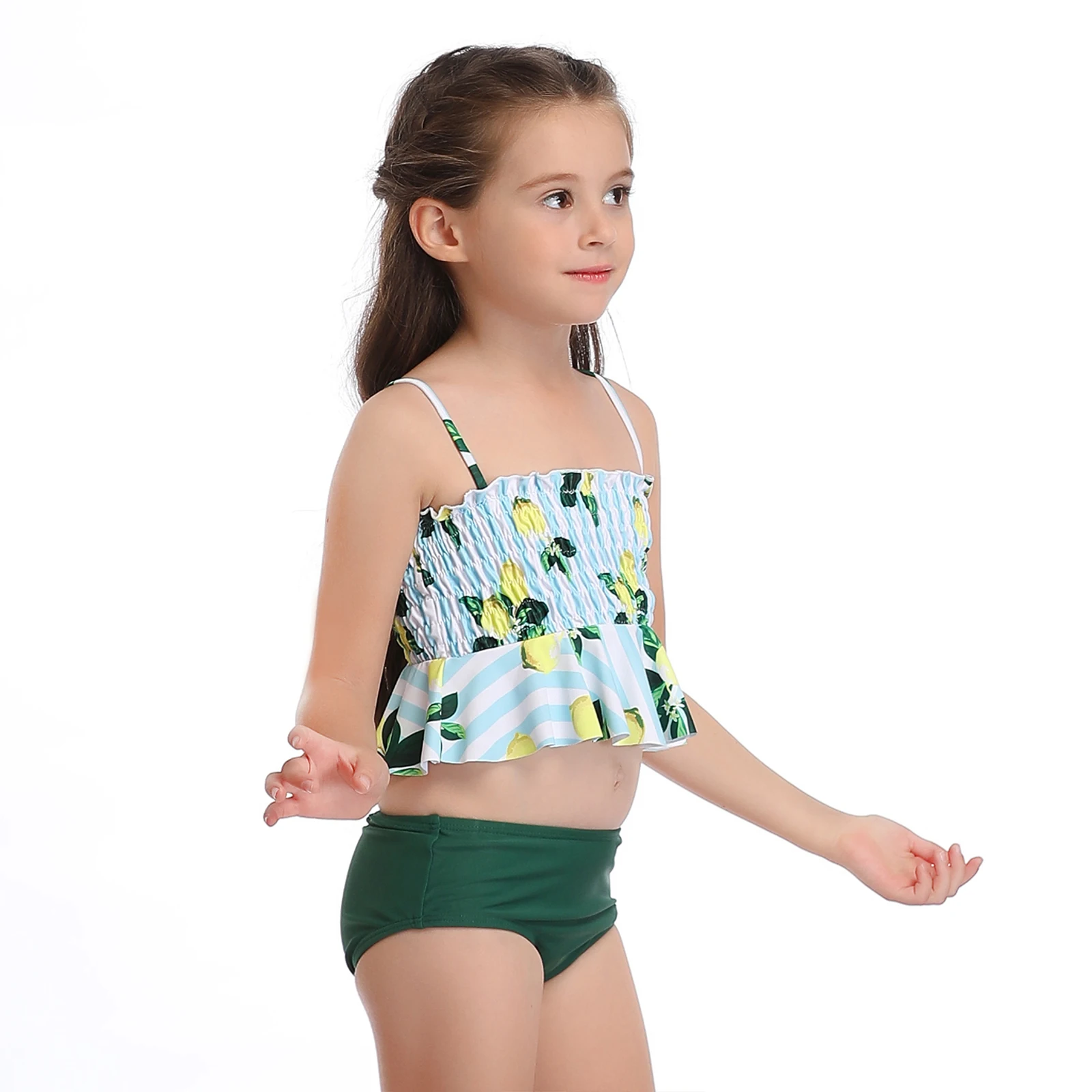 Летний комплект бикини для маленьких девочек из 2 предметов плиссированный