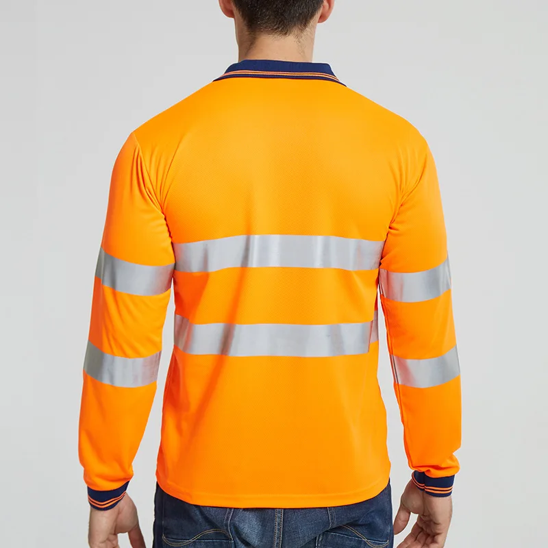 Оранжевая Светоотражающая безопасная футболка Hi Viz отложной воротник