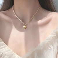 yaologe new product half pearl half chain love pendant necklace clavicle chain ladies jewelry 925 silver necklace
