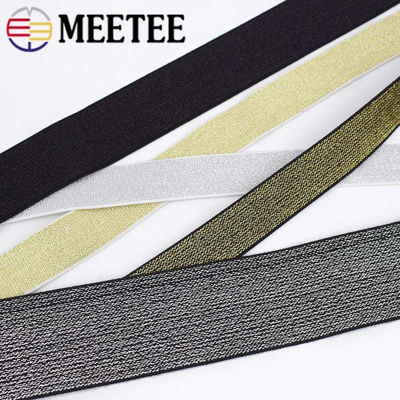 Meetee 5/10 метров 10-50 мм эластичные ленты Золотой Серебряный Блестящий резиновый
