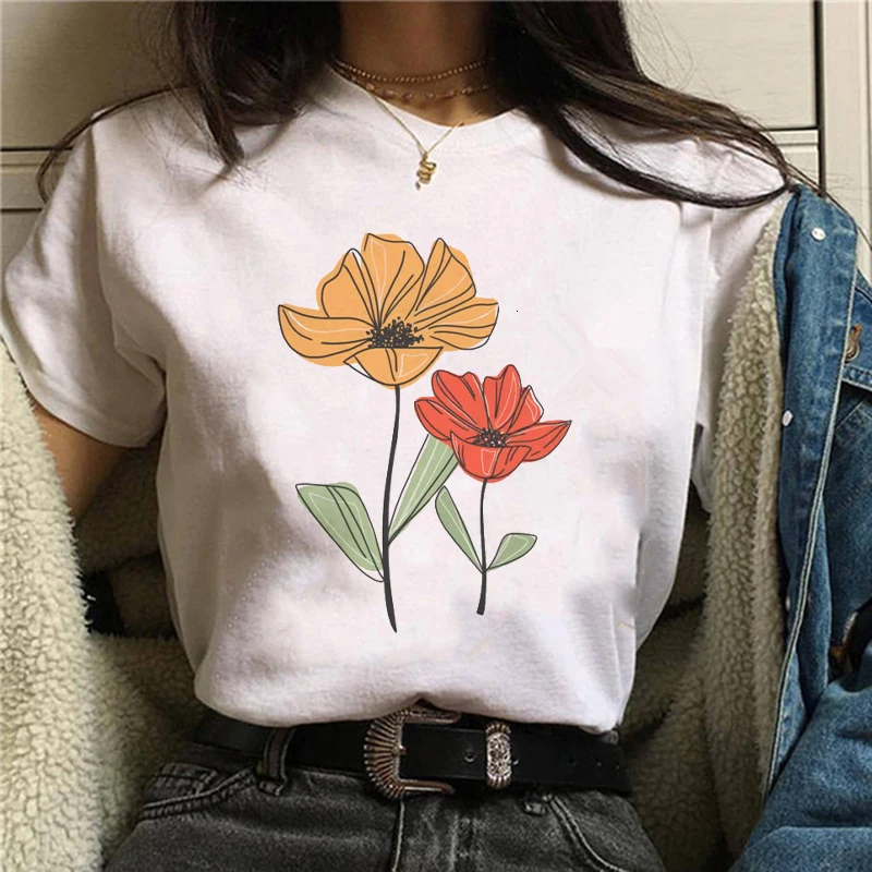 

Red Poppy Women T Shirt Casual Funny Tshirts Woman Clothes Kawaii Tees Top Hipster Tumblr Female Harajuku Short Sleeves Shirts