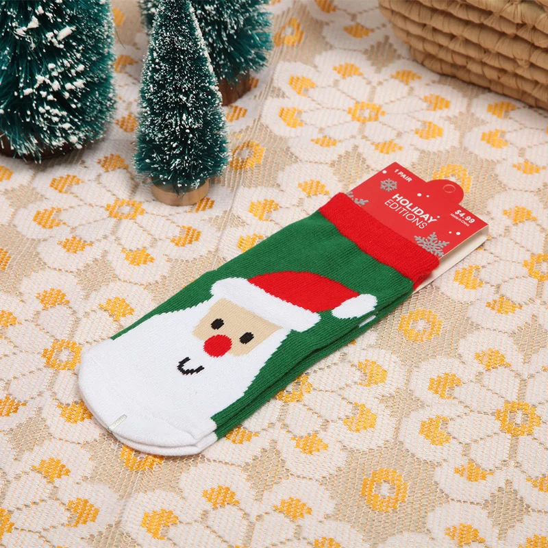 Calcetines de algod&oacute;n para ni&ntilde;os y ni&ntilde;as, medias de felpa con dise&ntilde;o de copo de nieve, alce, Pap&aacute; Noel, oso de Navidad, regalo, 1 par-2