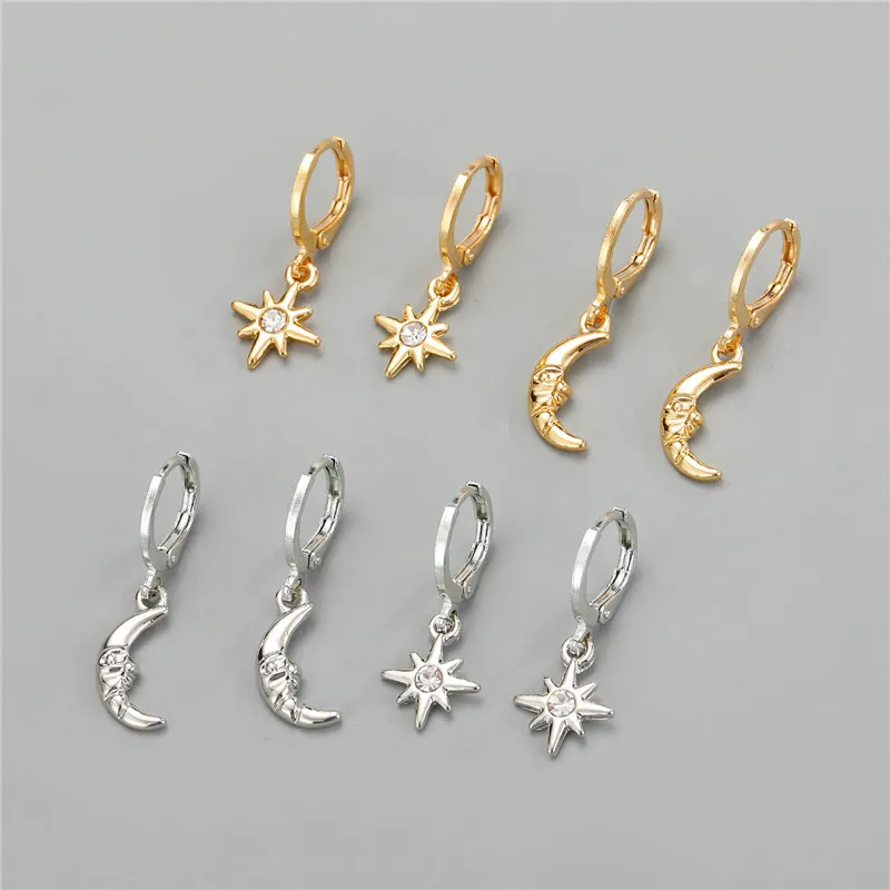 

Модные висячие серьги с кристаллами в виде Луны и звезды для женщин и девушек, серьги в форме полумесяца золотого цвета, ювелирные изделия