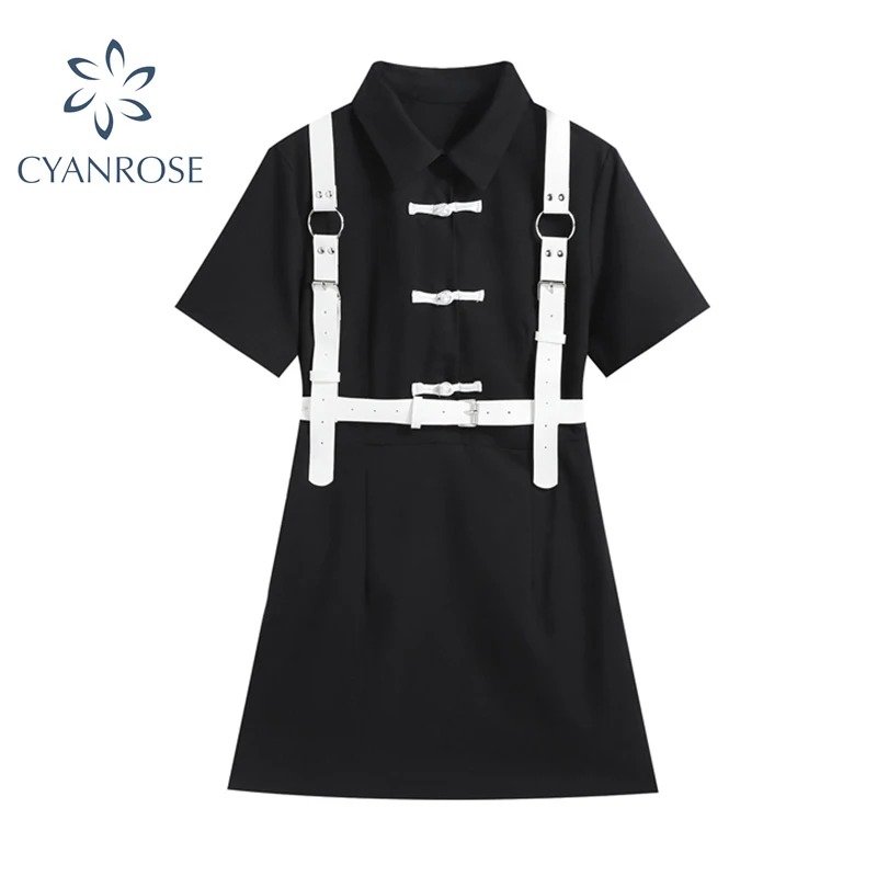 Женское винтажное платье в стиле Харадзюку черное однобортное готическом с