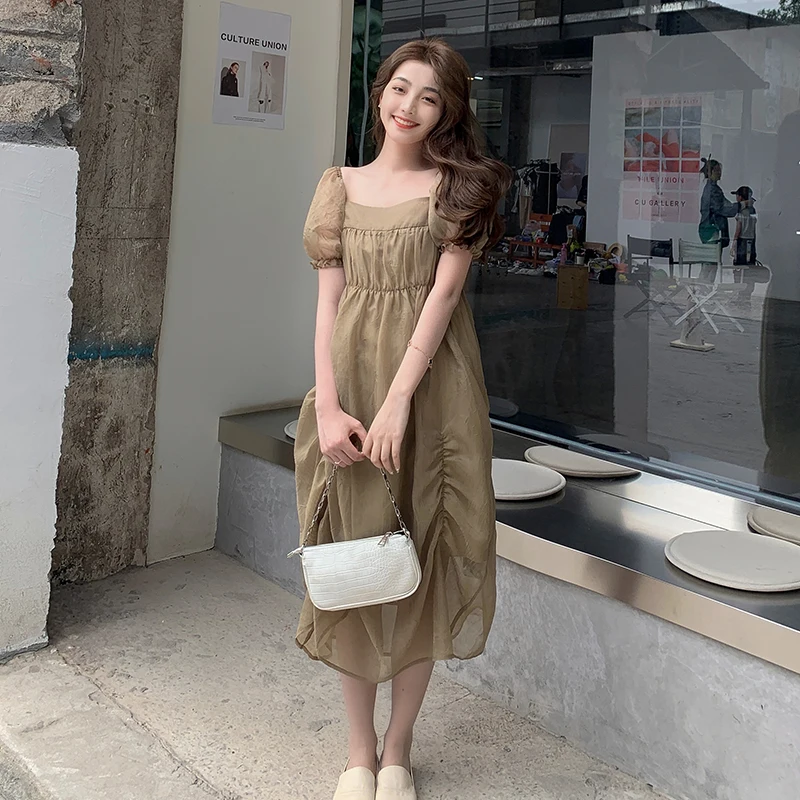 

summer women loose square collar dress 6242#