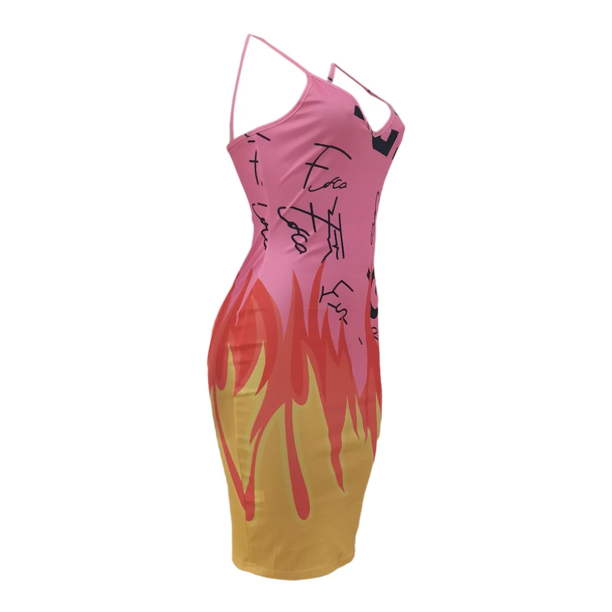 

Als248 Amazon European and American Famous Model Urban Style Strap Flame Letter Positioning Printing 2-Color Dress