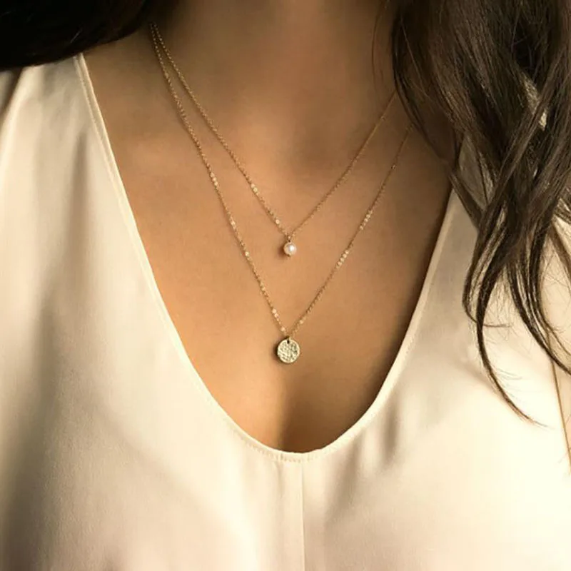 

2020 Bohemian Gold Cross Coin Pendant Chain Necklaces for Women Vintage Multi Layer Geometric Choker Jewelry Collar Wholesale