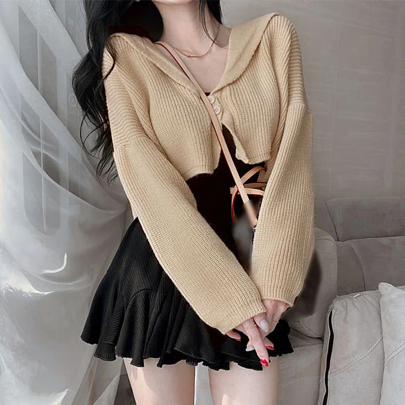 Women Spring Two Piece Set Long Sleeve Short Sweater Knit Crop Top and High Waist Mini Skirt Suits 2 Pieces Ensemble Femme |