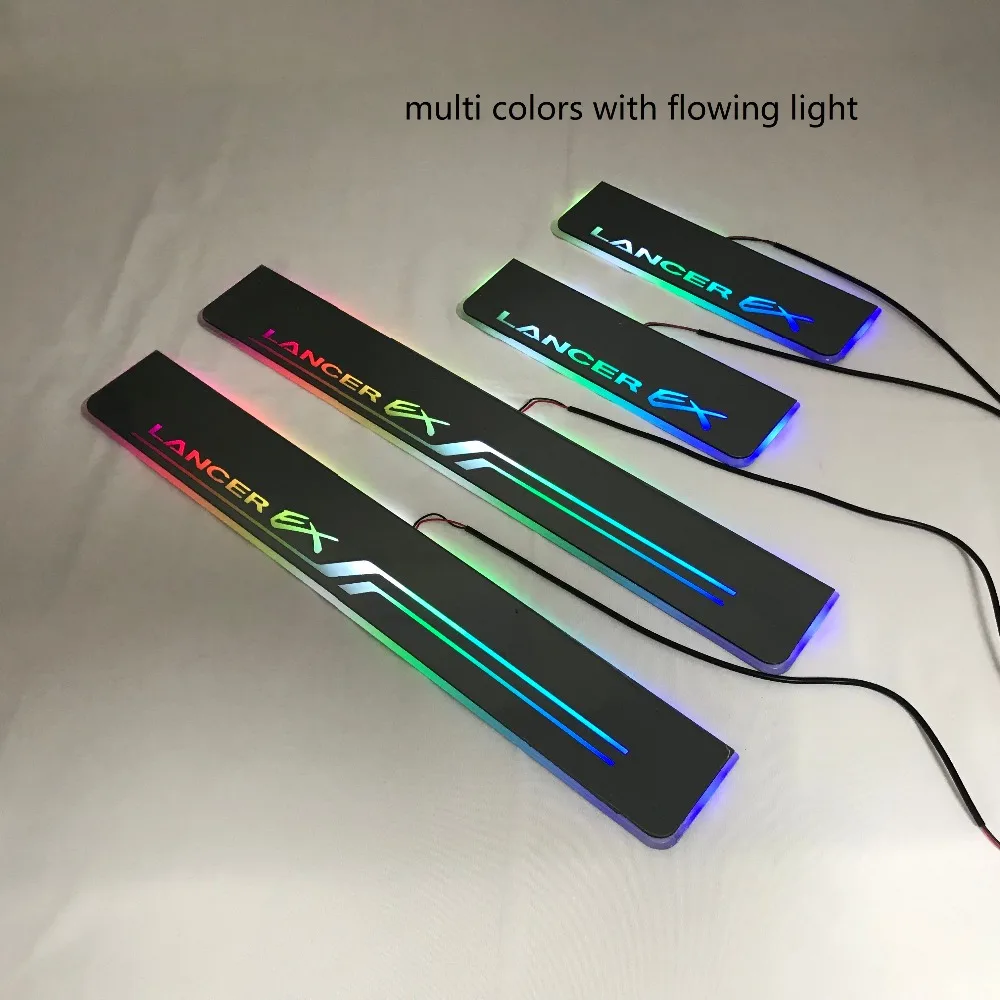 RQXR led движущиеся двери потертости для Mitsubishi Lancer ex динамический порог пластина плоская подкладка накладка потока света, 4 шт